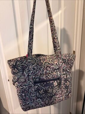 Vera Bradley Quilted Paisley Tote in Navy and Pink